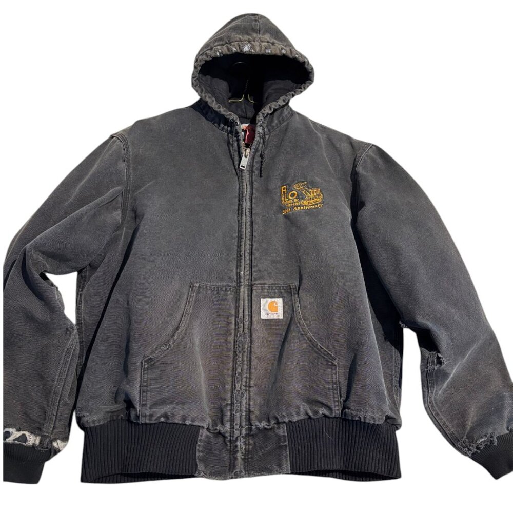 Vtg Carhartt Hooded Work Wear Jacket Men sz XL Distressed Faded Black 80’s 90’s
